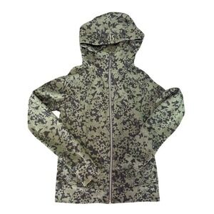 Lululemon Scuba Hoodie Women's M Green Floral Full Zip Cotton Sweatshirt